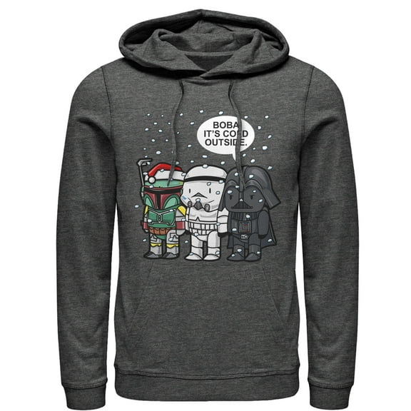 Men's Star Wars Christmas Boba It's Cold Outside Pull Over Hoodie Charcoal Heather 2X Large