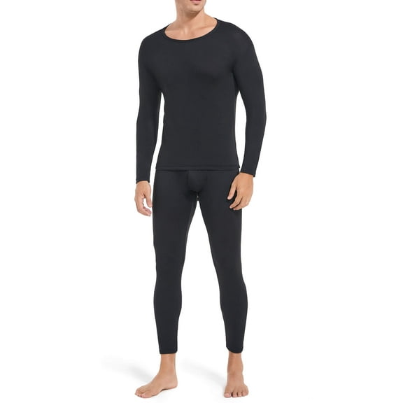 ANYFIT WEAR Thermal Underwear for Men Ultra Soft Long Johns Set Fleece Lined Warm Base Layer Top and Bottom for Cold Weather Black S