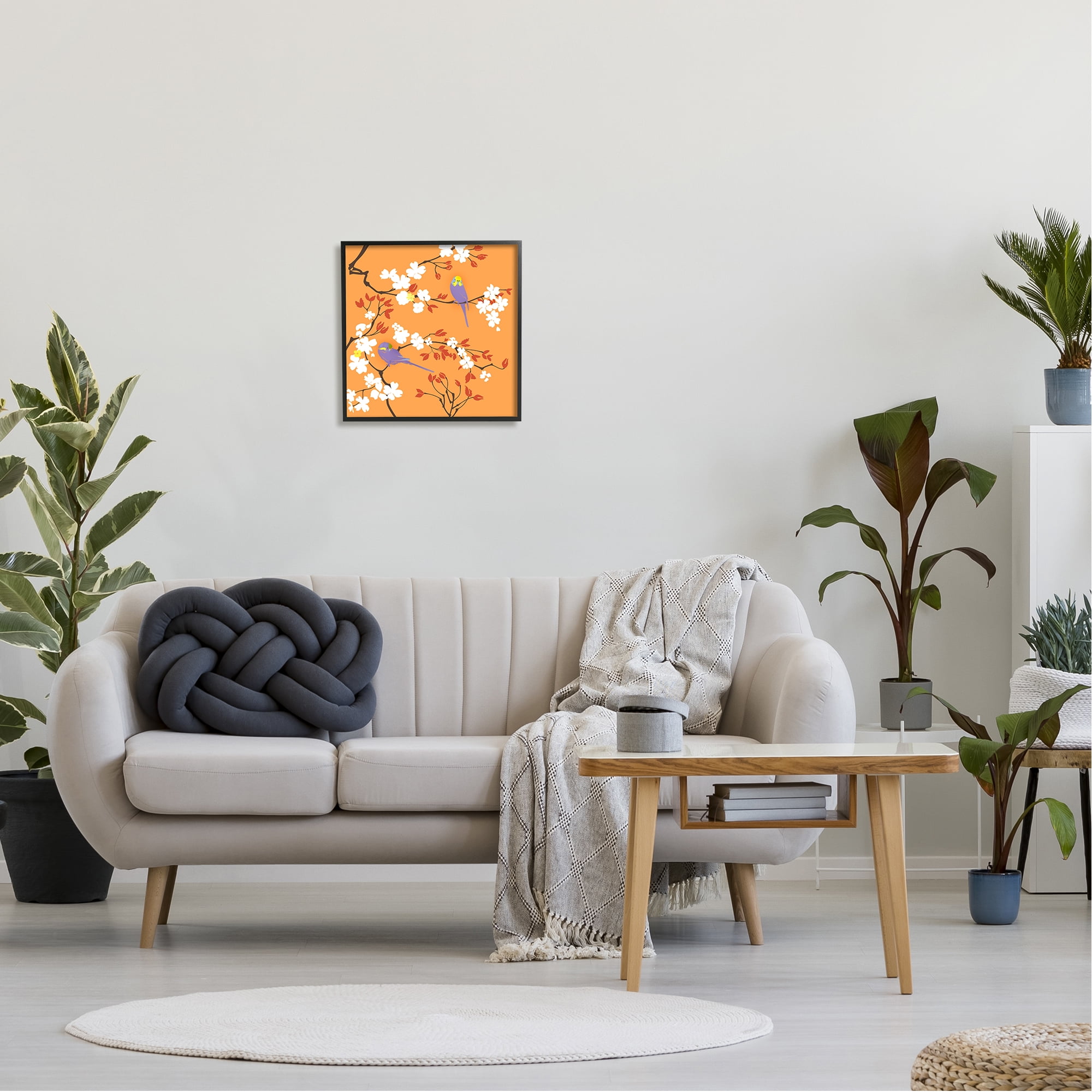 Stupell Industries Parakeets on Orange Animals & Insects Painting Black Framed Art Print Wall Art, 17 x 17
