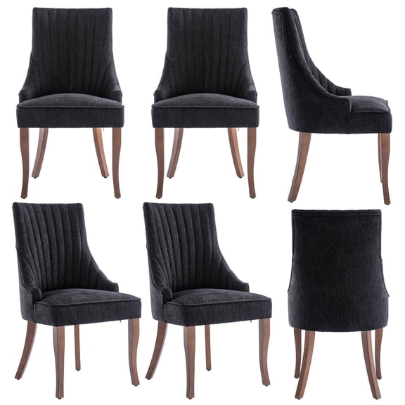 MIKIBAMA Linen Channel Tufted Kitchen Dining Chairs Set of 6 with Solid Wood Legs