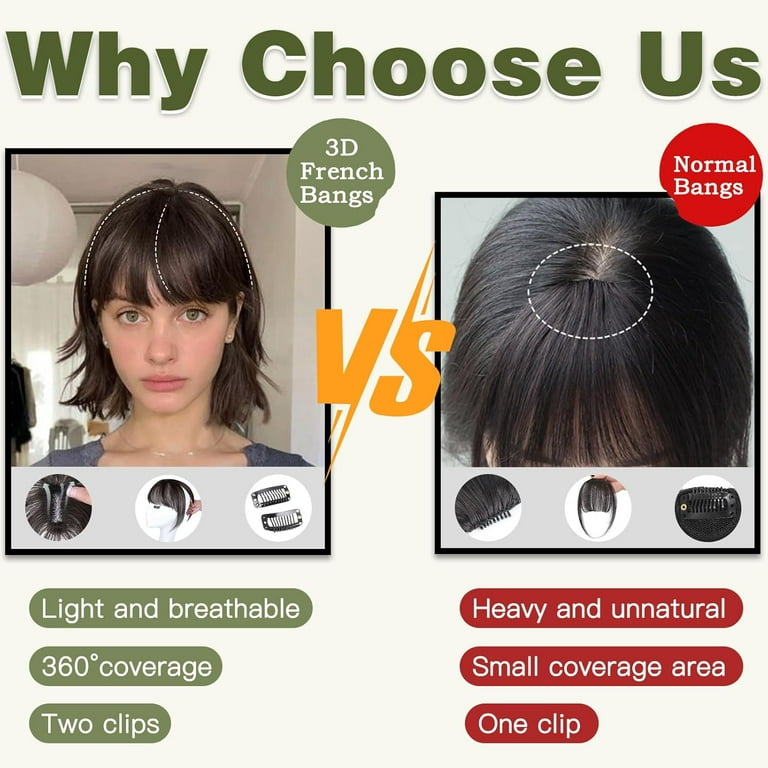 Human Hair Toppers With Air Bangs 11 In., Dark Brown, 3D Coverage, Clip-In The Clip in Bangs 100% Real Human Hair Toppers Wispy Bangs  main image 4