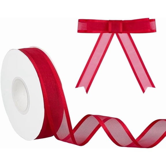 20 Yards Red Wired Edged Ribbon 1 Inch Satin Edge Sheer Ribbon for Gift Wrapping Wedding Birthday Party Decoration Craft Floral Flower Wrapping