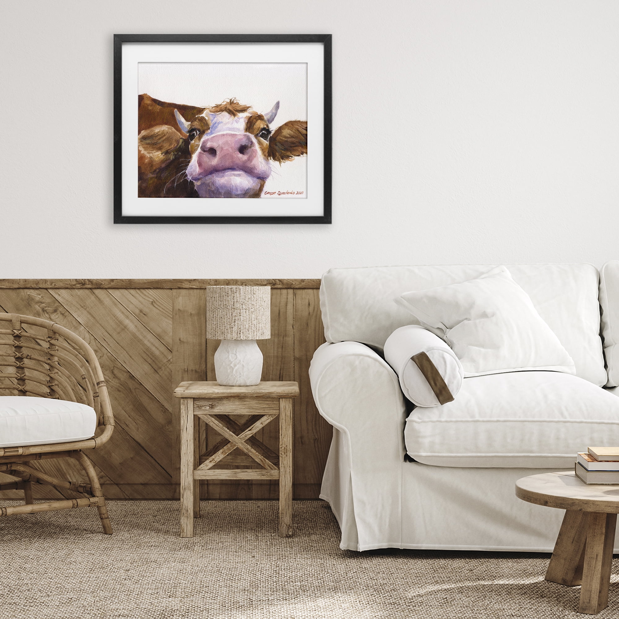 Stupell Industries Cute Cow Close Up Black Framed Print Under Glass, design by George Dyachenko