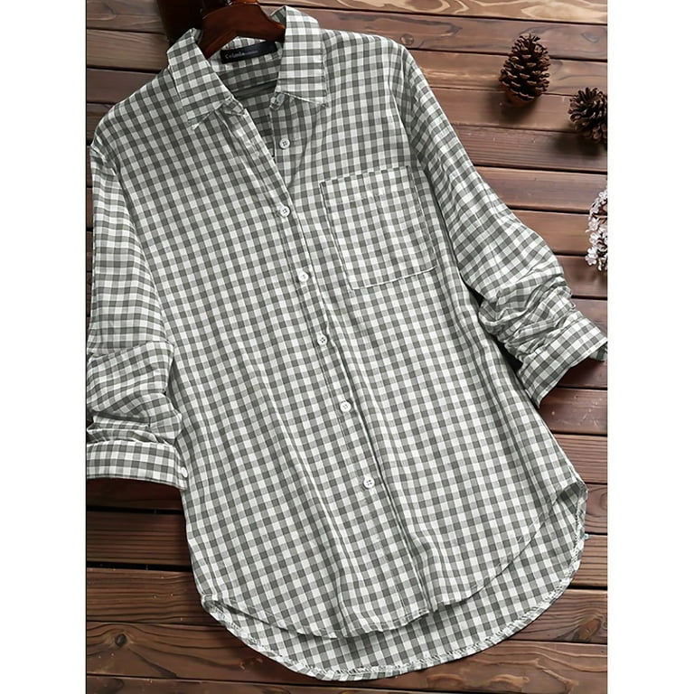 ZHIZAIHU Plus Size Long Sleeve Plaid Shirts for Women Button ZHIZAIHU Plus Size Long Sleeve Plaid Shirts for Women Button