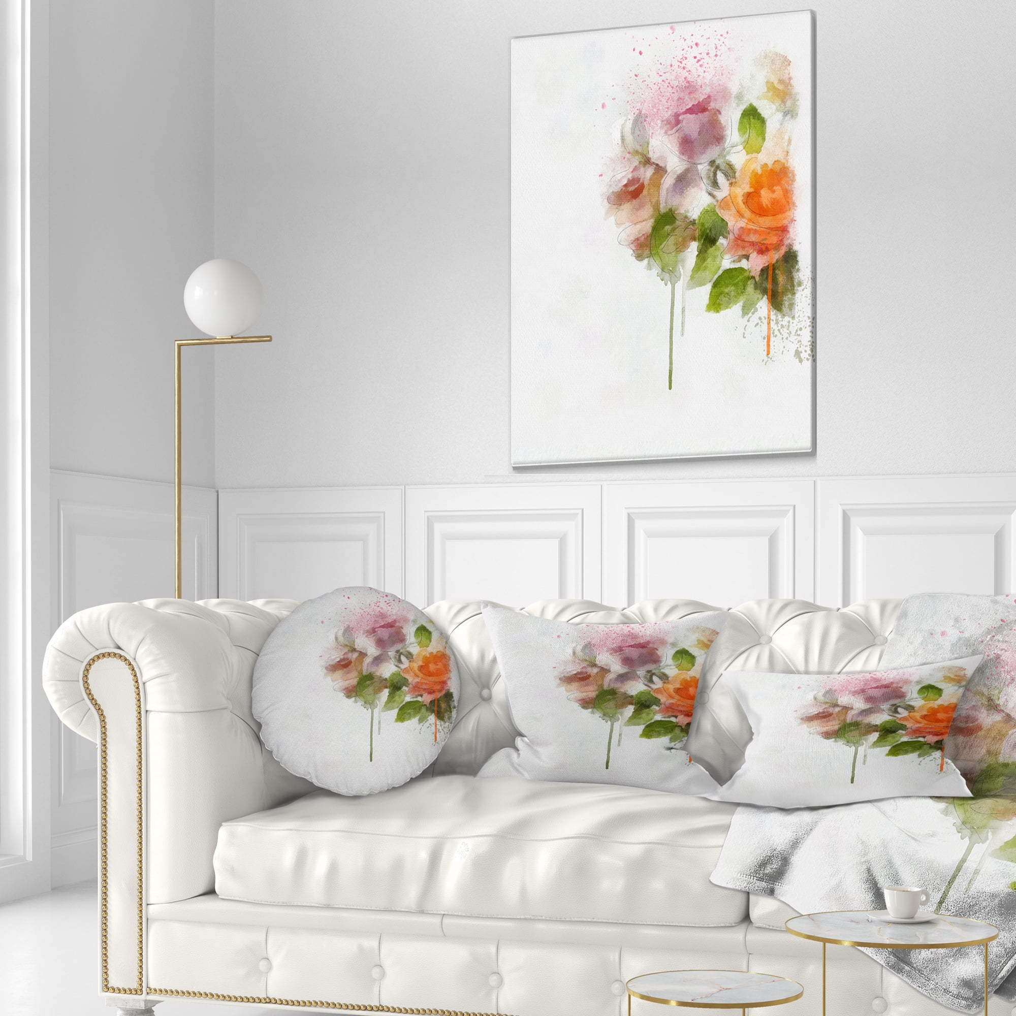 Designart Abstract Hand drawn Flowers Sketch - Flowers Throw Pillowwork - 12x20