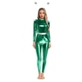 thumbnail image 3 of Aislor Womens Shiny Metallic Unitard Astronaut Jumpsuit with Alien Headwear Party Green L, 3 of 7