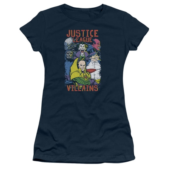 JLA Justice League VillianS/S S Junior Women's T-Shirt Sheer Navy