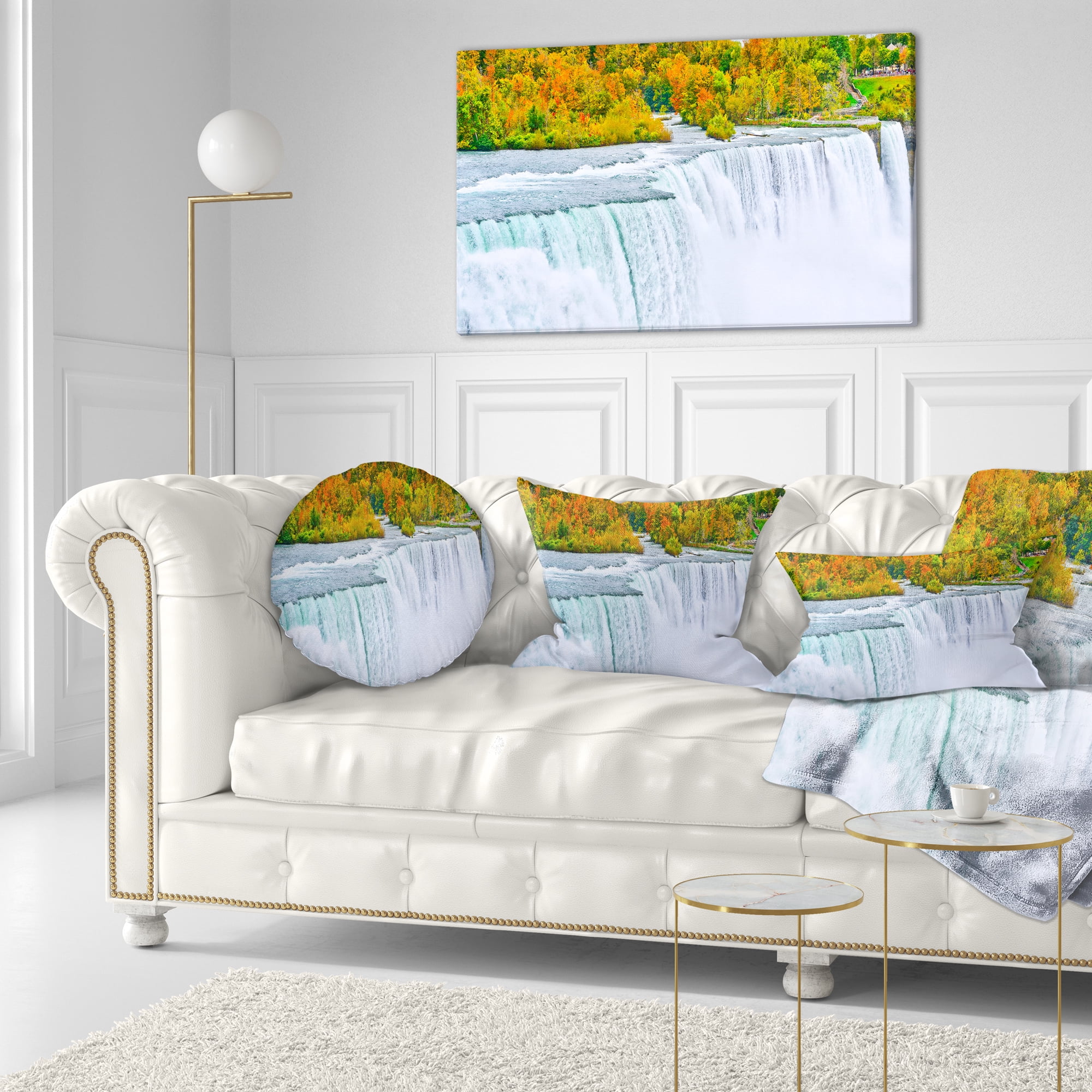 Designart Autumn Niagara Falls Panorama - Landscape Printed Throw Pillow - 12x20
