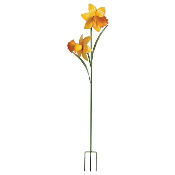Double Daffodil Floral Yellow 51 x 13 Metal Outdoor Decorative Garden Stake