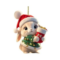 FastXmas Acrylic Christmas Ornaments,Large Rabbit Printed Christmas Tree Pendant Decoration Christmas Tree Cute Rabbit Acrylic Hanging Crafts Ornaments for Christmas Tree Home Party Decoration(3.15")