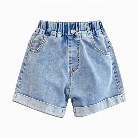 KPOPLK Girls Jean Shorts Bow Embroidery/Cargo/Ripped Summer Teen Elastic Waist Bermuda Denim Jorts Pockets Casual 8-14Y,Blue,Size 2-3 Years