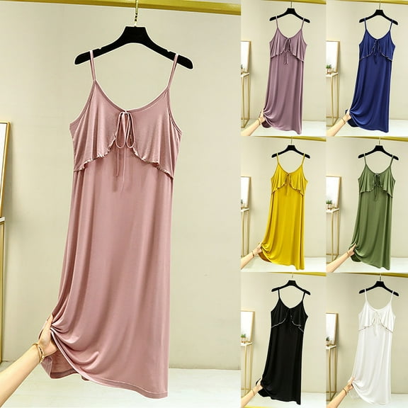 Swuxness Women's Casual Suspenders Nightdress, Women's Nightgowns, Women's Tank Solid Color Loose Comfortable Soft Breathable Spaghetti Strap Long Nightgowns Blue, XL