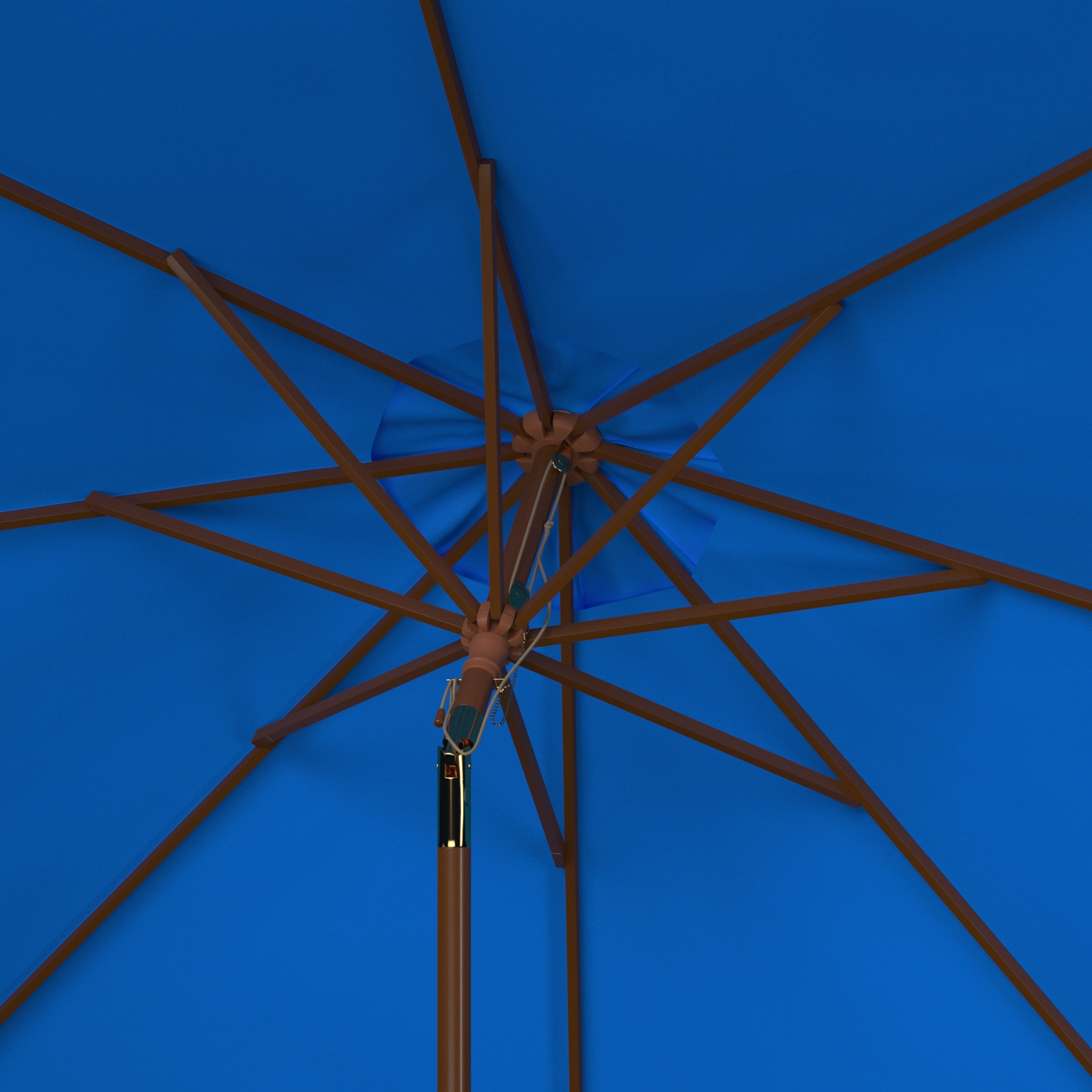 SAFAVIEH Cannes 9' Market Push Wooden Patio Umbrella, Pacific Blue
