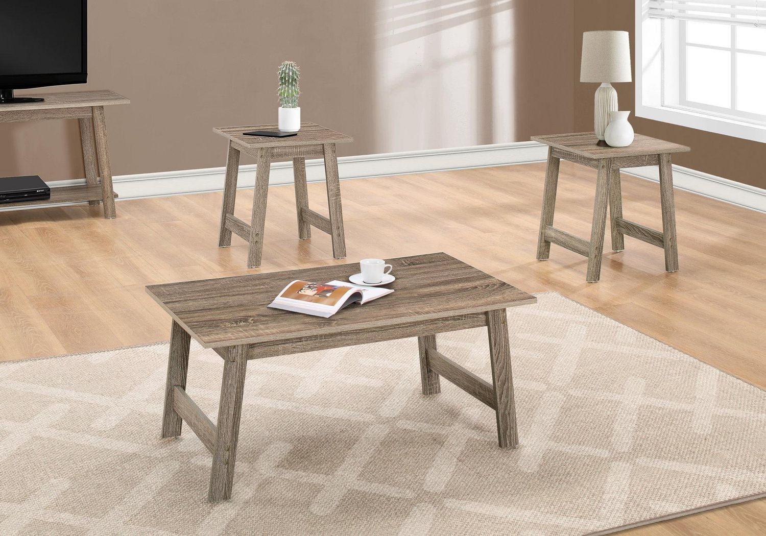 Monarch Specialties Table Set, 3pcs Set, Coffee, End, Side, Accent, Living Room, Laminate, Brown, Transitional