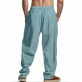 thumbnail image 5 of USNSM Mens Summer Cotton Linen Pants Solid Color Pocket Drawstring Wide Leg Pants Elastic Waist Casual Jogger Yoga Pants Green L, 5 of 9