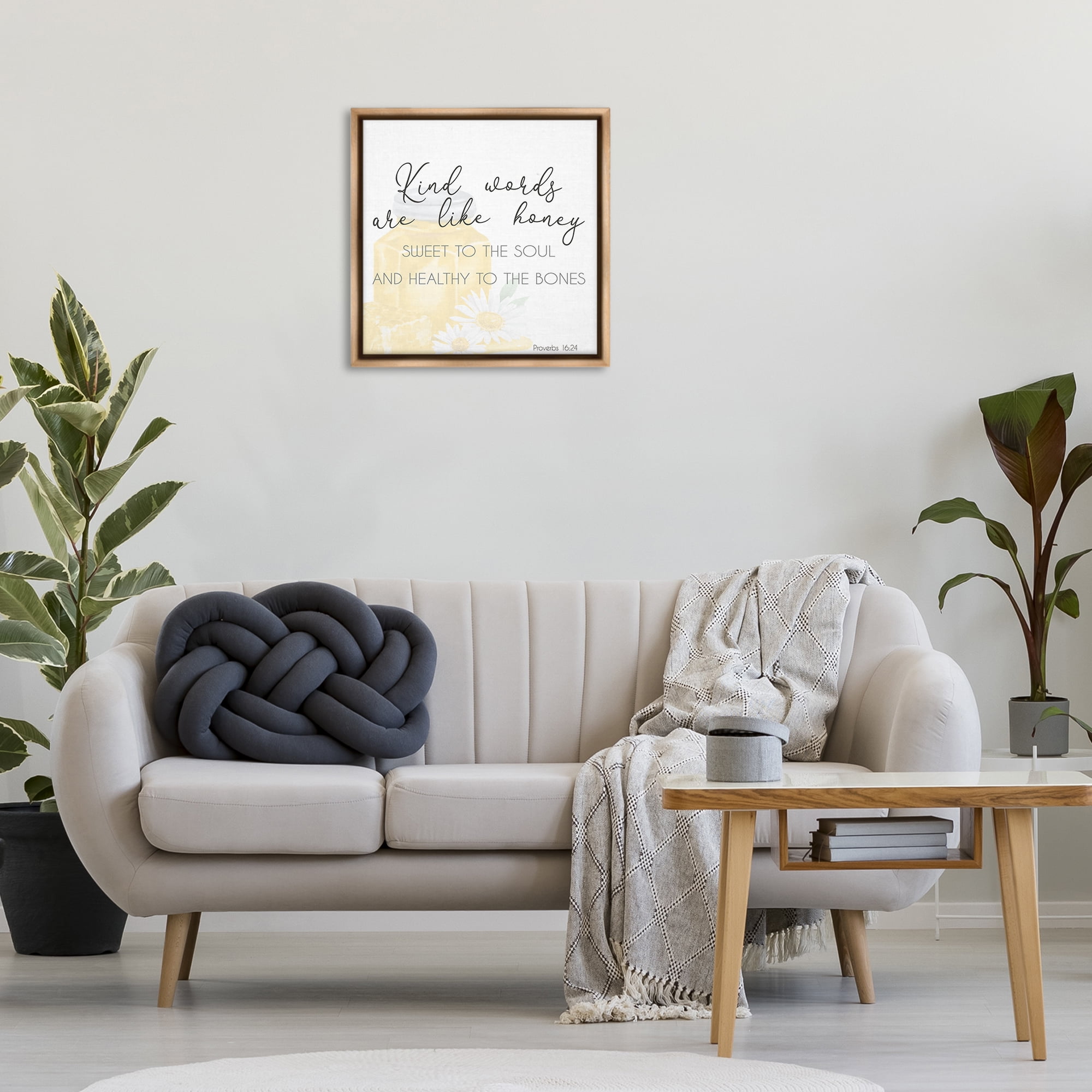 Stupell Industries Kind Words Like Honey Plants & Flowers Painting Brown Floater Framed Canvas Art Print Wall Art, 25 x 25