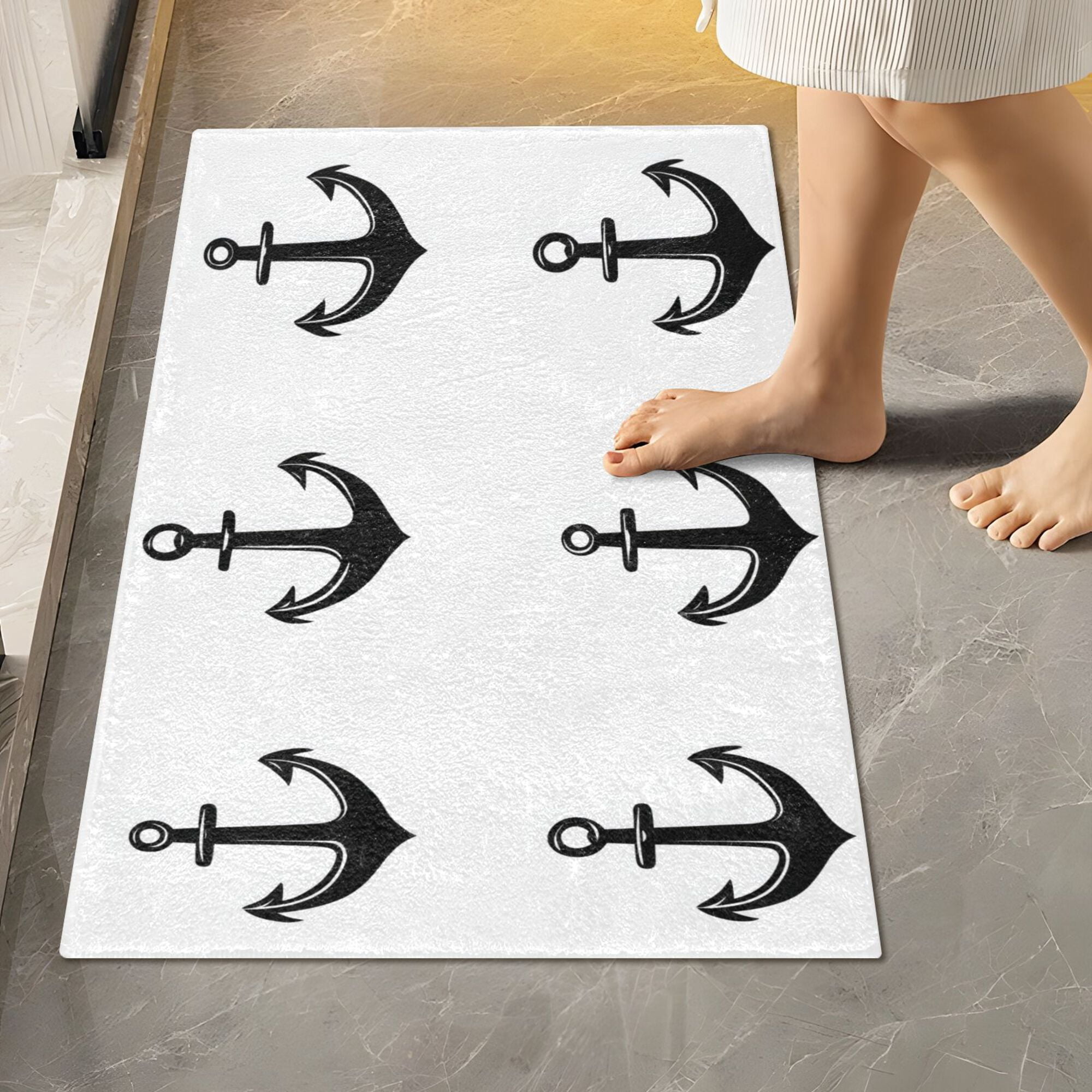 Yayeee Bath Rugs for Bathroom Floor Non Slip Non Skid Rectangle Soft Absorbent Anchor Pattern Machine Washable Mat