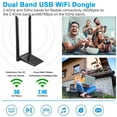 thumbnail image 5 of 1300Mbps USB WiFi Adapter for Desktop or PC, TSV Dual Band 2.4G/ 5G AC Wireless Network Card Dongle with 5dBi High Gain Antenna for Desktop Laptop PC Support Windows 11/10/8/7/XP/Vista, Mac OS, 5 of 9