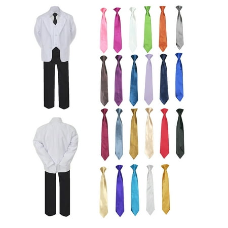 

6pc Boy Formal Necktie Black & White Suit Set Satin Necktie Baby Sm-20 Teen