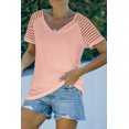 thumbnail image 2 of ABPHQTO Camiseta rosa de manga raglán a rayas para mujer, 2 of 5