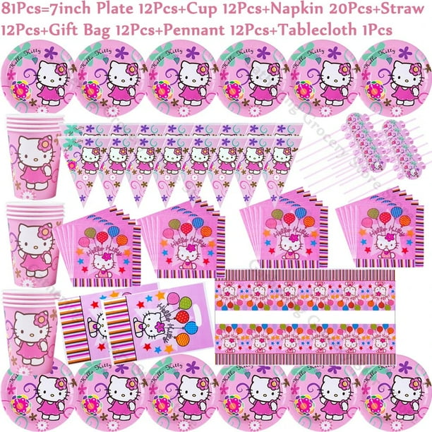 Vajilla temática de Hello Kitty Arco Iris Latino para 12 personas suministros para Fiesta de cumpleaños