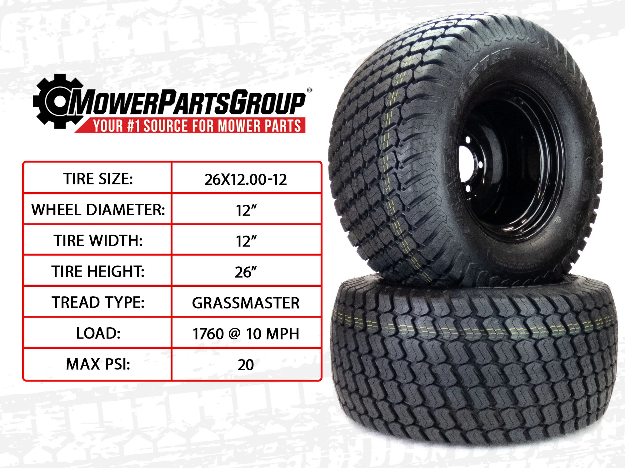 2) Ferris Turf Tire Assemblies 26x12.00-12 Fits IS3100Z IS3200Z 
