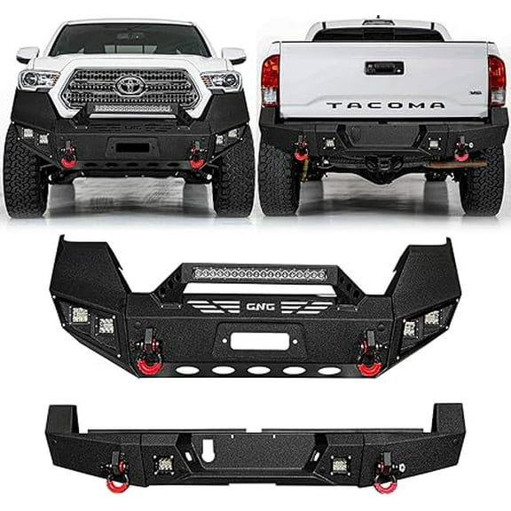 TIOYAR Fit 2016-2017-2018-2019-2020-2021-2022-2023 Toyota Tacoma Steel Front and Rear Bumper W/Winch Plate&Lights&D-Rings (Black Texture)