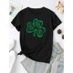 thumbnail image 3 of 1pc Women'S Casual Cotton T-Shirt with Clover Print, Crew Neck, Slight Stretch, All-Season Knit Fabric Tee with Applique Detail Tee For Adult, Men, Women, Teen, Teenager, Adolescent, Youth, 3 of 6