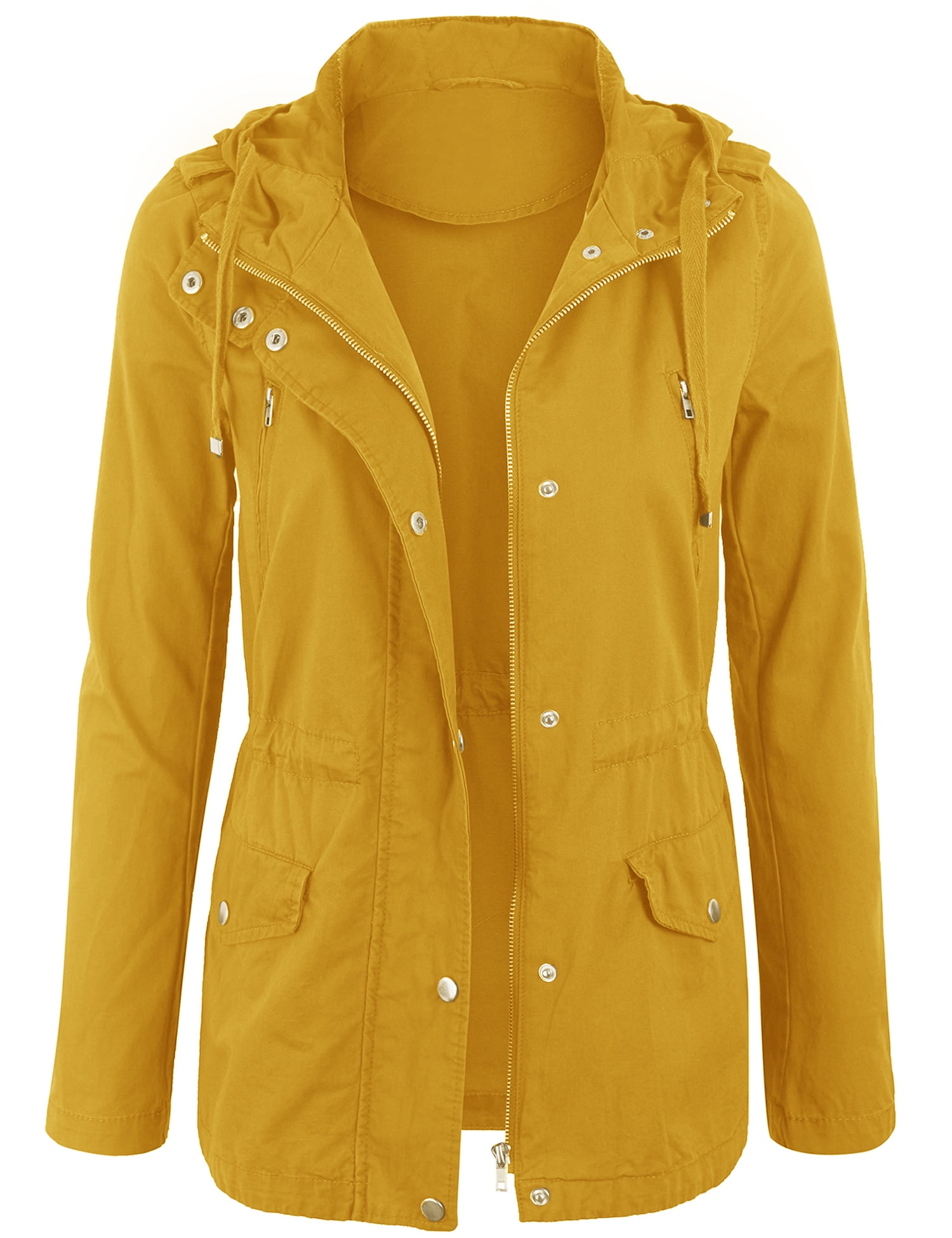 Womens Military Anorak Jacket Zip Up Snap Button Parka Safari Utility Coat Outwear with Pockets