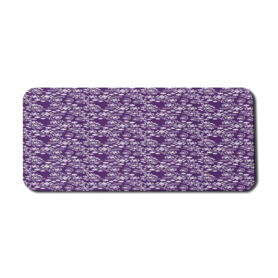 Flower Computer Mouse Pad, Abstract Garden Art with Continuous Curvy Wavy Stems and Petals Print, Rectangle Non-Slip Rubber Mousepad X-Large, 35" x 15", Dark Purple and White, by Ambesonne