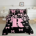 thumbnail image 2 of jejeloiu Initial Letter R Bedding Comforter Set,Kawaii Bow Bowknot Twin Comforter Sets,Light Pink Black Bedding Set For Girls,Breathable Bedroom Decoration Reversible,2-Piece, 2 of 8