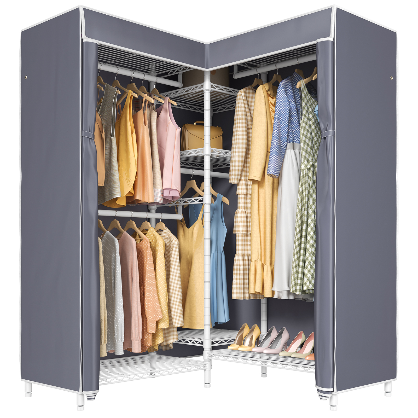 VIPEK L6C Covered Garment Rack Heavy Duty L Shape White Clothes Rack