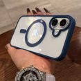 thumbnail image 1 of Fashion Transparent Magnetic Wireless Charge Case for iPhone 16 15 14 13 12 11 Pro Max Plus Pink Colorful Anti-Scratch Cover navy blue for iPhone 13 ProMax, 1 of 6