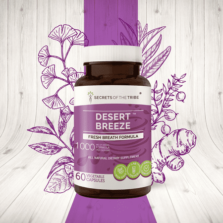 Secrets of the Tribe Desert Breeze Capsules Dietary Supplement, Natural Herb Blend, Made from Sage, Green Tea, Ginkgo, Cranberry, Turmeric, Peppermint 60 Count