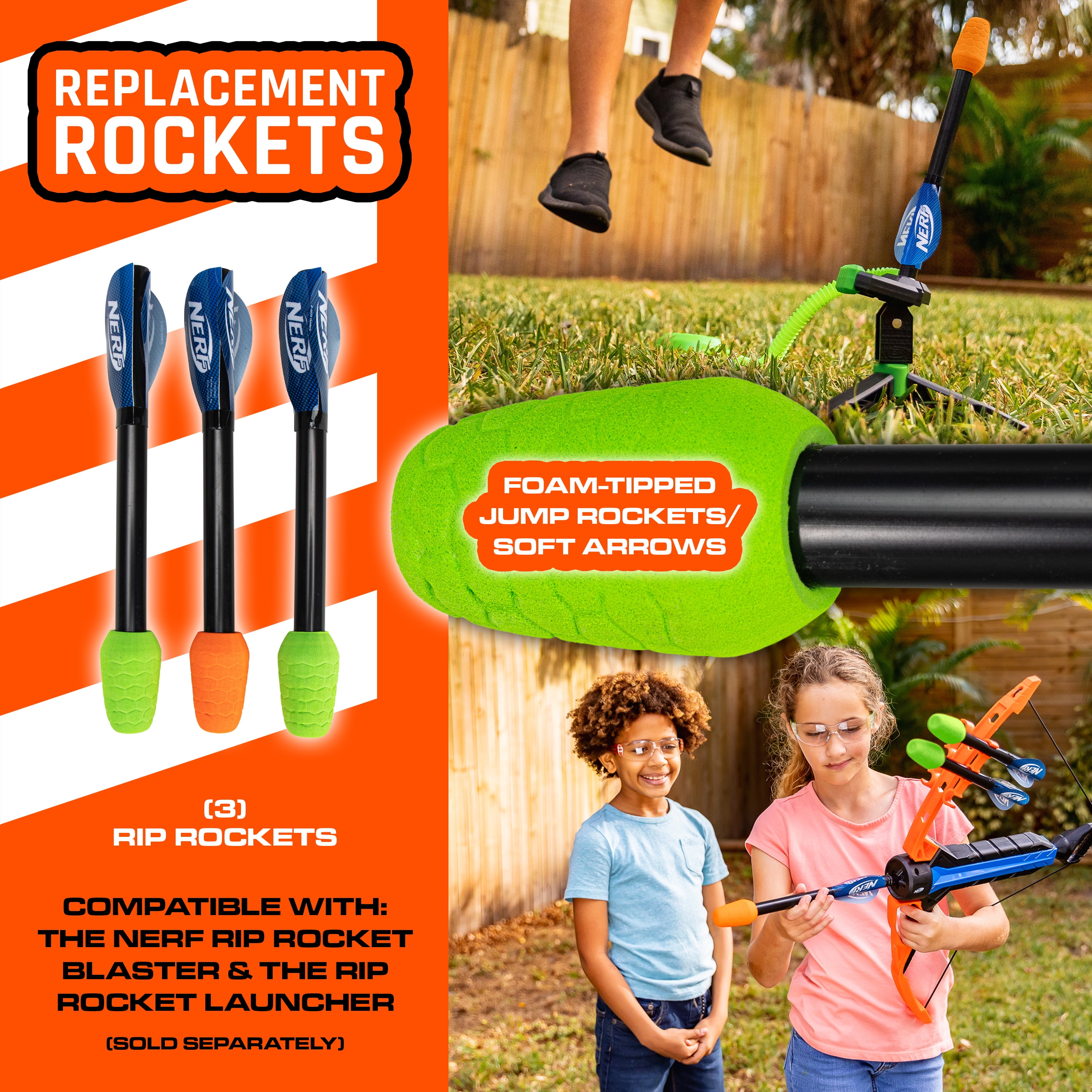 NERF Soft Tip Foam Arrows + Jump Rockets - Universal Replacement Rip Rockets + Kids Arrows - Child Safe Arrows + Rockets for Outdoors + Indoors - 3 Pack