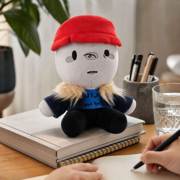 Ivan Plush, 7.09" Soft Stuffed Character Plush Toy with Red Cap & Fur‑Trim Jacket, Collectible Sitting Figure for Desktop Display & Gifting