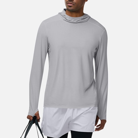 Maqroz UV Protection Clothing Men UPF 50 Hooded Long Sleeve Athletic Workout Shirt Lightweight Quick Drying Fishing Hiking Jersey with Thumb Holes