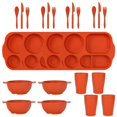 thumbnail image 1 of Nvzi 24Pcs Wheat Straw Dinnerware Cutlery Sets, Divided Plates Unbreakable Bowl Microwave Dishwasher Safe Tableware Cutlery -Orange, 1 of 4