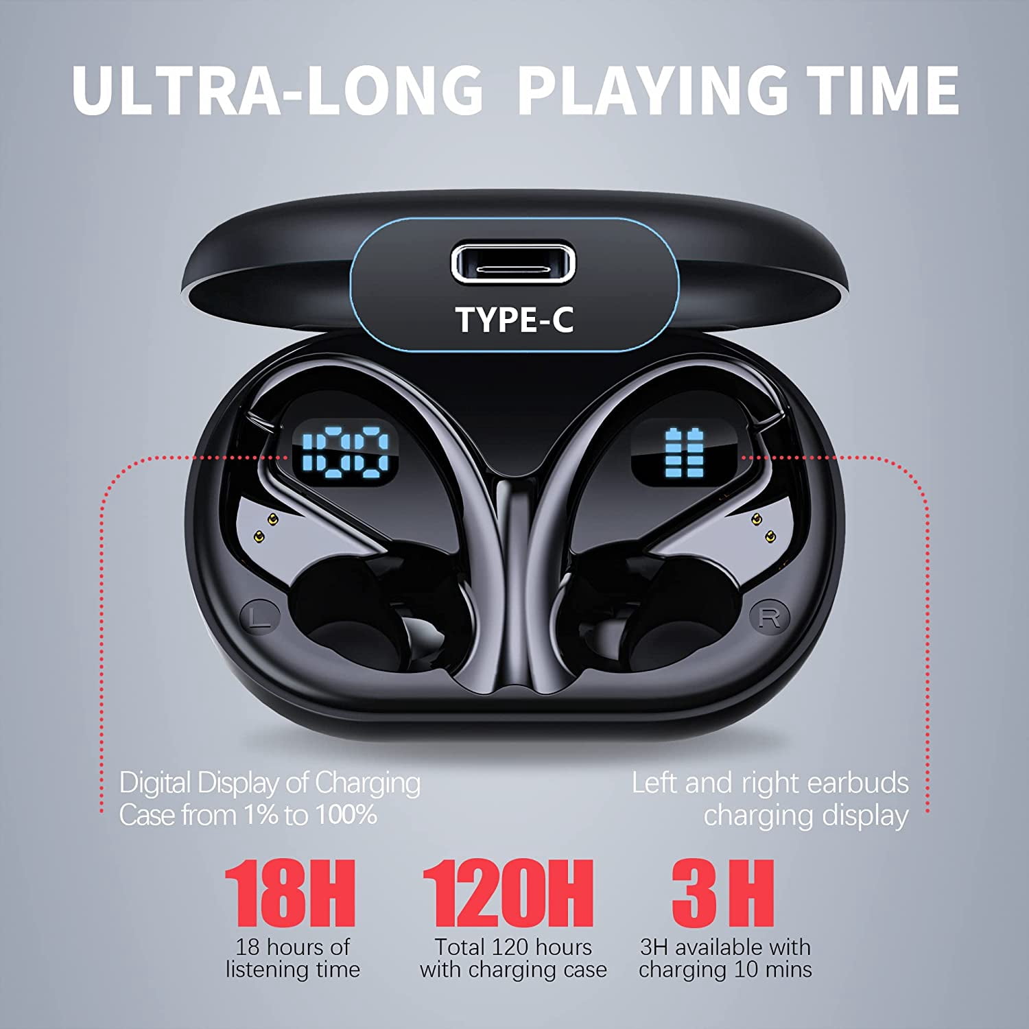 Wireless Earbuds 5.3 Bluetooth Headphones Stereo Sound Ear Buds with HD Microphone 120H Playtime with Dual LED Charging Case