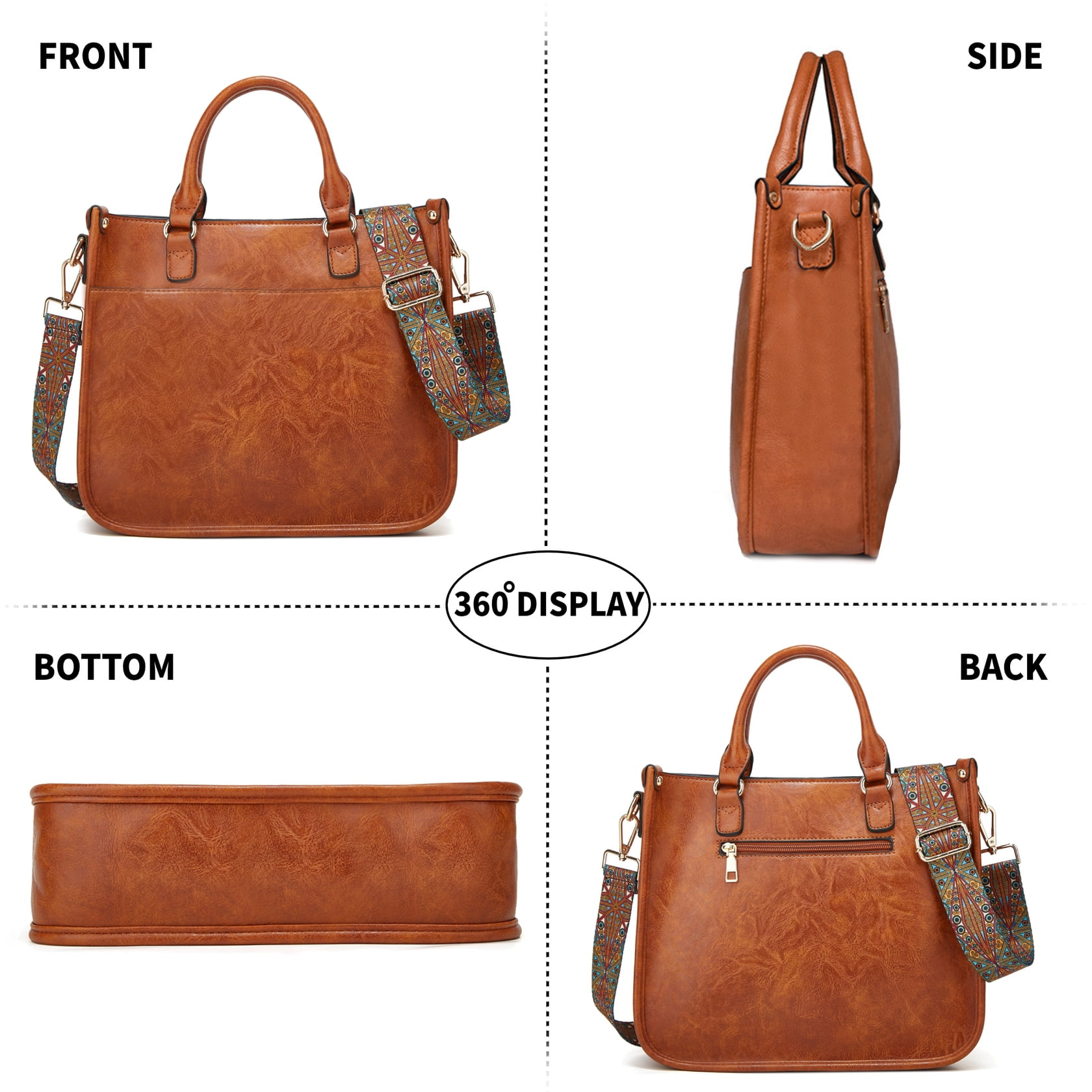Crossbody Handbags for Women with Top Carry Handle, Vegan Leather Purses and Over-Shoulder Strap