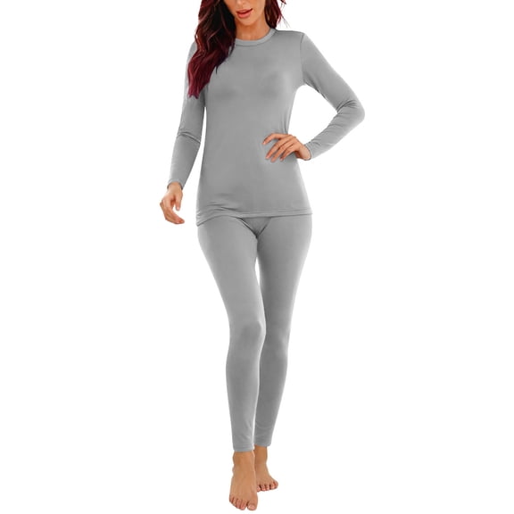 Thermal Underwear Sets for Women Slim Fitted Long Sleeve Crew Neck Top and Leggings Pant Fall Winter Outfits (XL, Gray)