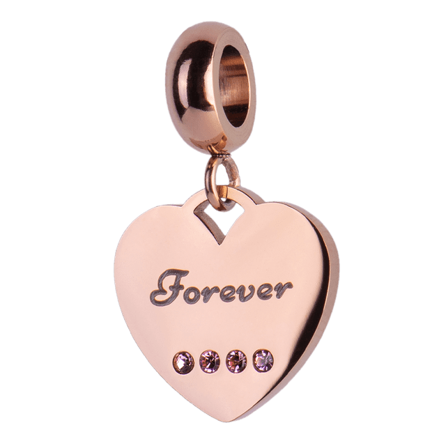 Charm para Pulsera LuckyLy, Dije de Corazón, Acero Inoxidable y Zirconia Cúbica, Modelo Forever rosa UNITALLA