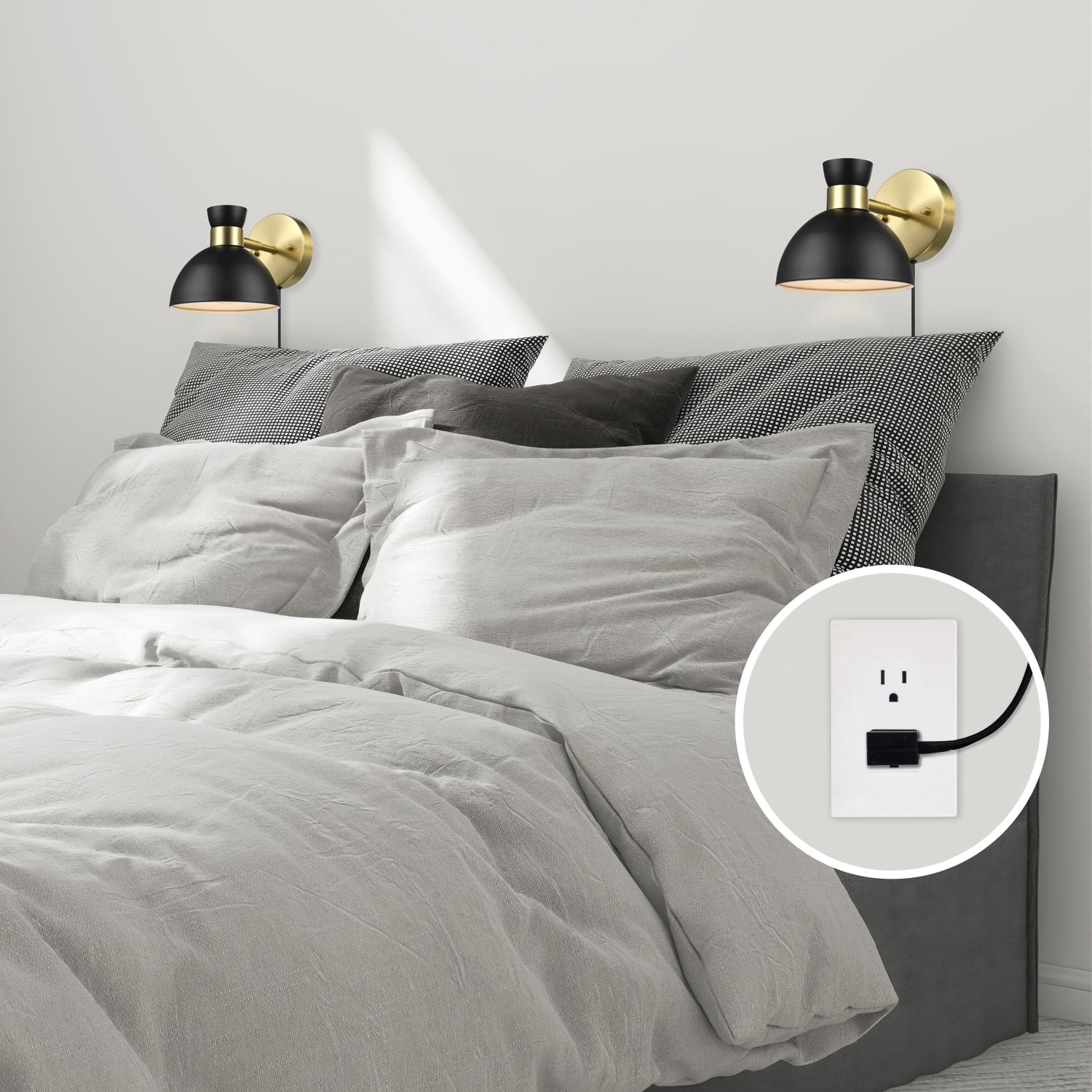 Globe Electric 1-Light Matte Brass Plug-in or Hardwire Indoor Wall Sconce with Pivoting Shade
