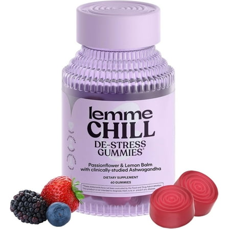 Lemme Chill Stress Relief Gummies with 300mg KSM-66 Ashwagandha, Lemon Balm, Passionflower & Goji to Support Relaxation, Healthy Cortisol & Sleep - Gluten-Free, Non-GMO, Mixed Berry, 60 Count