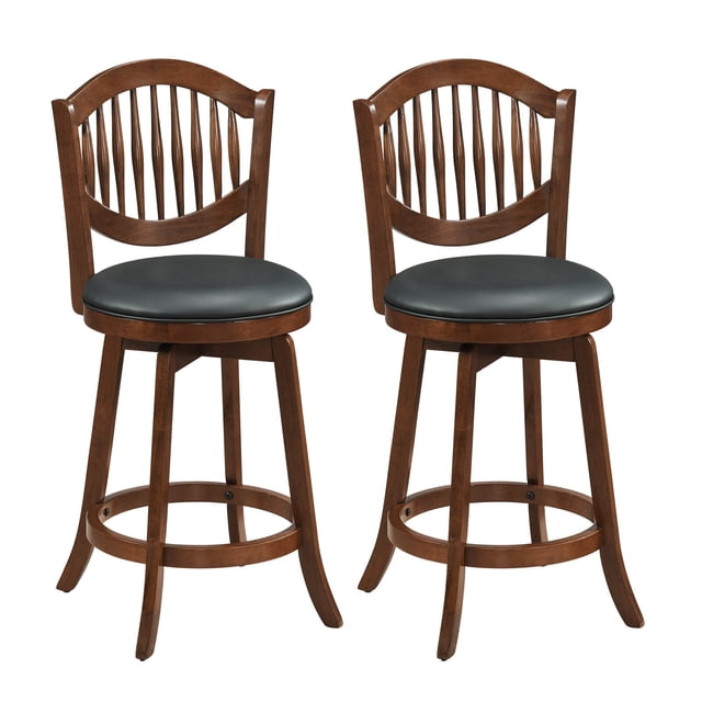 Costway Swivel Bar Stools Set of 2, 25" Counter Height Barstools with Backrest & Wood Frame