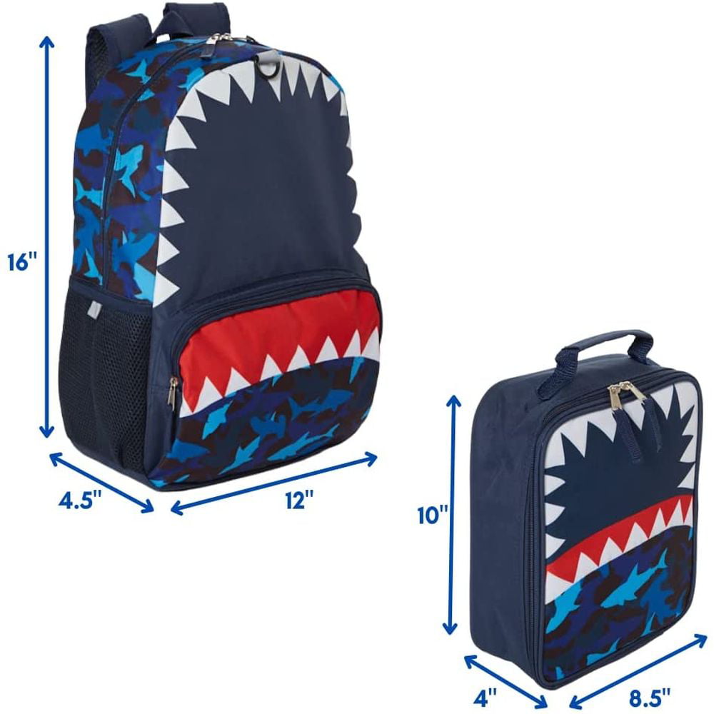 Wholesale Bape Cool Shark Large Backpack With Lunch Bag Set For Boys Girls  - Half Red Half Blue Camo: Kitchen & Dining