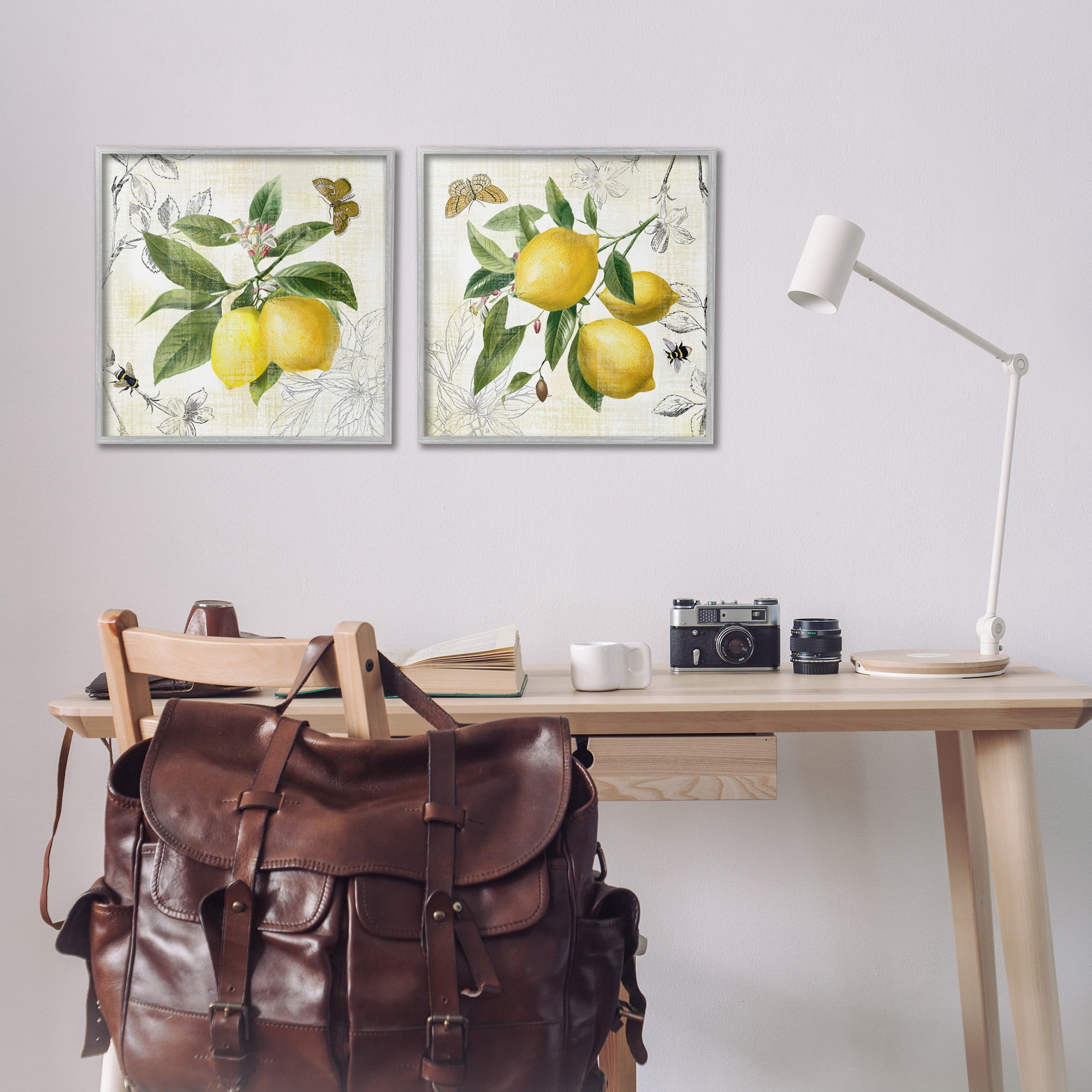 Stupell Industries Distressed Country Lemons Food & Beverage Painting Gray Framed Art Print Wall Art, 17 x 17, Set of 2