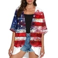 thumbnail image 4 of JULMCOMO American Flag Lightweight Cardigans for Women Red White Blue Half Sleeve Independence Day Kimono Cover Ups Summer Tops Red L, 4 of 6