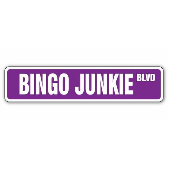 BINGO JUNKIE Street Sign grandma game set cards ball | Indoor/Outdoor | 30" Wide