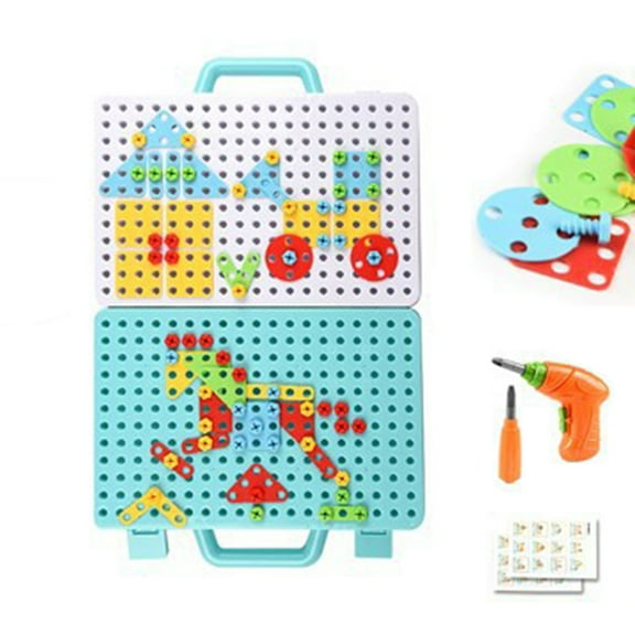 1Set Interactive ABS 3D Electric Drill Puzzle with Screwdriver Toolbox Stimulated Blocks Toy Stacking Block Jigsaw Set